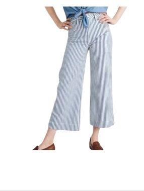 Madewell Blue & White Vertical Stripe Wide-Leg Crop Pants